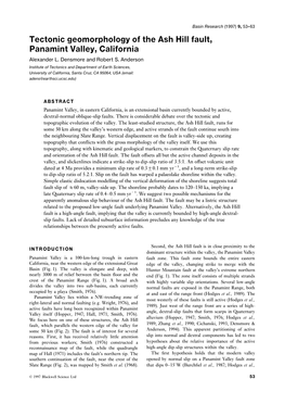 Tectonic Geomorphology of the Ash Hill Fault, Panamint Valley, California Alexander L