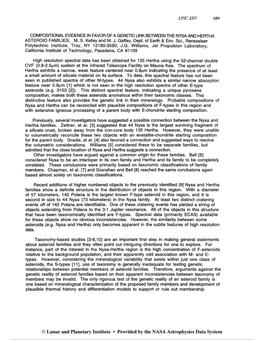 O Lunar and Planetary Institute Provided by the NASA Astrophysics Data System GENETIC LINK BITWEEN the NYSA and HERTHA ASTEROID FAMILIES: Kelley, M