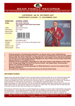 12. November 2007 Künstler George Jones Titel Informationen