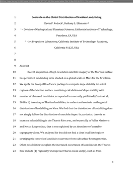 1 Controls on the Global Distribution of Martian Landsliding