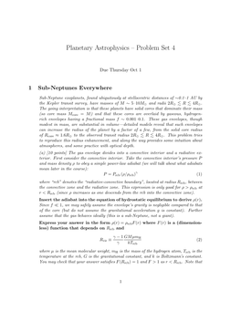 Planetary Astrophysics – Problem Set 4