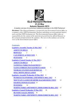 ELO Hansard Review