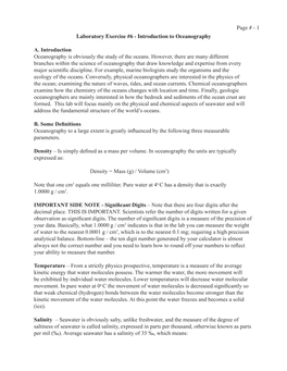 Page # - 1 Laboratory Exercise #6 - Introduction to Oceanography