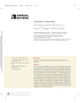 Ecology and Evolution of Insect–Fungus Mutualisms