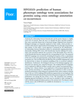 HPO2GO: Prediction of Human Phenotype Ontology Term Associations for Proteins Using Cross Ontology Annotation Co-Occurrences