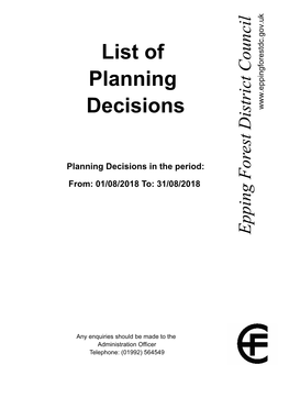 List of Planning Decisions