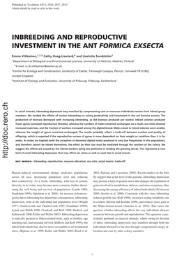 Inbreeding and Reproductive Investment in the Ant Formica Exsecta