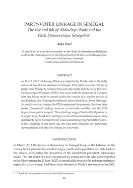 Party-Voter Linkage in Senegal: the Rise and Fall of Abdoulaye Wade and the Parti Démocratique