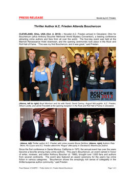 PRESS RELEASE Thriller Author A.C. Frieden Attends Bouchercon