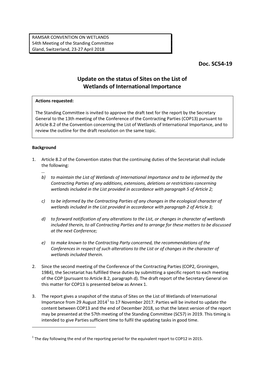 Doc. SC54-19 Update on the Status of Sites on the List of Wetlands Of