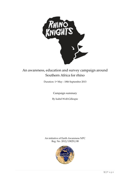 An Awareness, Education and Survey Campaign Around Southern Africa for Rhino