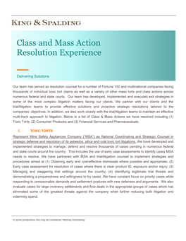 Class and Mass Action Resolution Experience