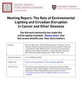 The Role of Environmental Lighting and Circadian Disruption in Cancer and Other Diseases