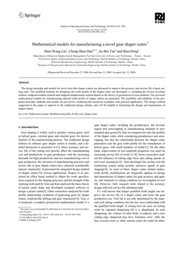 Mathematical Models for Manufacturing a Novel Gear Shaper