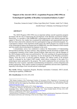 Impacts of the Aircraft AM-X´S Acquisition Program (1982-1994) on Technological Capability of Brazilian Aeronautical Industry Leader”