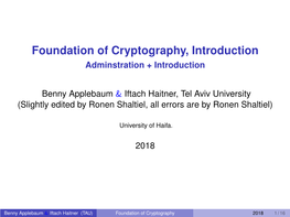 Foundation of Cryptography, Introduction Adminstration + Introduction
