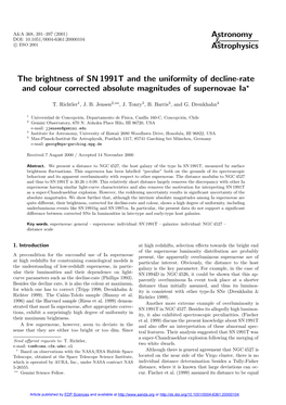 The Brightness of SN 1991T and the Uniformity of Decline-Rate and Colour Corrected Absolute Magnitudes of Supernovae Ia?