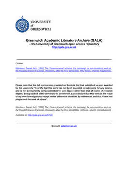 Greenwich Academic Literature Archive (GALA) – the University of Greenwich Open Access Repository