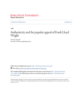 Authenticity and the Popular Appeal of Frank Lloyd Wright Daniel J
