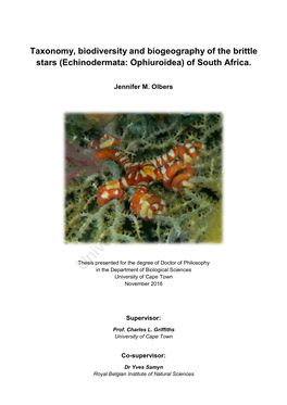 Echinodermata: Ophiuroidea) of South Africa