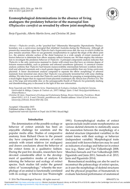 The Predatory Behavior of the Marsupial Lion (Thylacoleo Carnifex) As Revealed by Elbow Joint Morphology