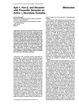 Minireview Aph-1, Pen-2, and Nicastrin with Presenilin Generate