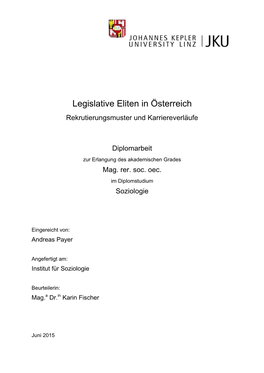 Legislative Eliten in Österreich Rekrutierungsmuster Und Karriereverläufe