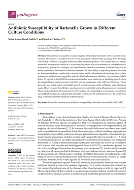 Antibiotic Susceptibility of Bartonella Grown in Different Culture Conditions