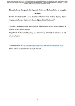 Stress-Induced Changes in the S-Palmitoylation and S-Nitrosylation of Synaptic