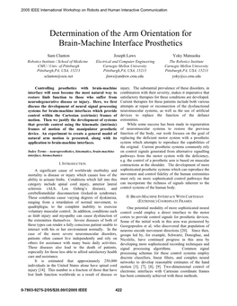 Determination of the Arm Orientation for Brain-Machine Interface Prosthetics