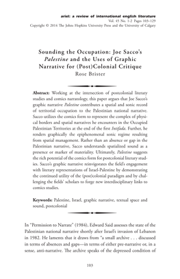 Joe Sacco's Palestine and the Uses of Graphic Narrative for (Post)