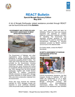 REACT Bulletin Special Murgab Recovery Edition May 2016
