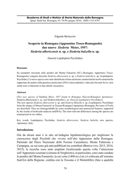 (Appennino Tosco-Romagnolo) Due Nuove Siederia Meier, 1957: Siederia Albericensis N