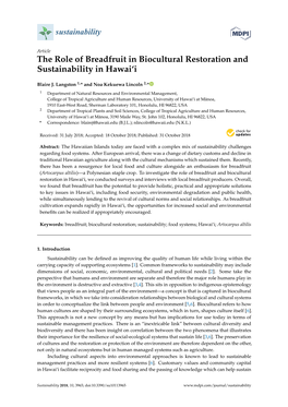 The Role of Breadfruit in Biocultural Restoration and Sustainability in Hawai‘I