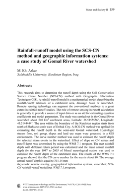 Rainfall-Runoff Model Using the SCS-CN Method and Geographic Information Systems: a Case Study of Gomal River Watershed