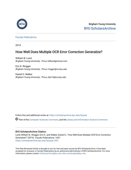 How Well Does Multiple OCR Error Correction Generalize?