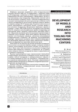 Development of Models and Research Into Tooling For