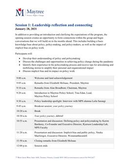 Session 1: Leadership Reflection and Connecting January 28, 2021