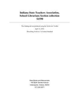 Indiana State Teachers Association, School Librarians Section Collection S1590