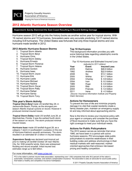 PCI 2012 Atlantic Hurrican Season Overview