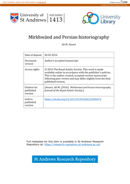 Mīrkhwānd and Persian Historiography