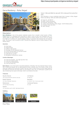 Garva Residency - Roha, Raigad Scenic 1 Bhk and 2Bhk for Sale with 100 Rs Discount First Come First Grap
