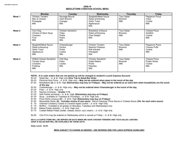 2009-10 MIDDLETOWN CHRISTIAN SCHOOL MENU Monday Tuesday