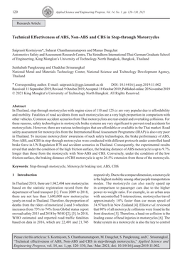 Technical Effectiveness of ABS, Non-ABS and CBS in Step-Through Motorcycles