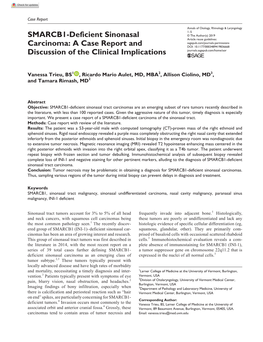 SMARCB1-Deficient Sinonasal Carcinoma: a Case Report and Discussion of the Clinical Implications