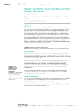 Hypertrophic Lichen Planus Mimicking Verrucous Lupus Erythematosus