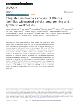 Integrated Multi-Omics Analysis of RB-Loss Identifies Widespread