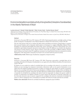 Environmental Patterns and Daily Activity of Dung Beetles (Coleoptera: Scarabaeidae) in the Atlantic Rainforest of Brazil