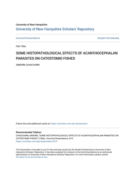 Some Histopathological Effects of Acanthocephalan Parasites on Catostomid Fishes