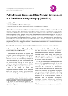 Public Finance Sources and Road Network Development in a Transition Country—Hungary (1990-2018)